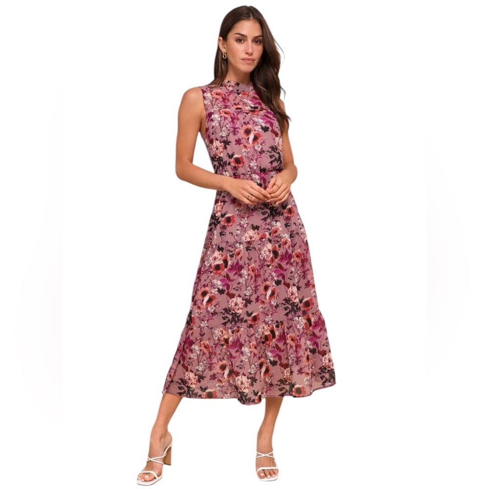 NWT ($125CAD) Lulus In My Dreams Mauve Floral Print Midi Dress